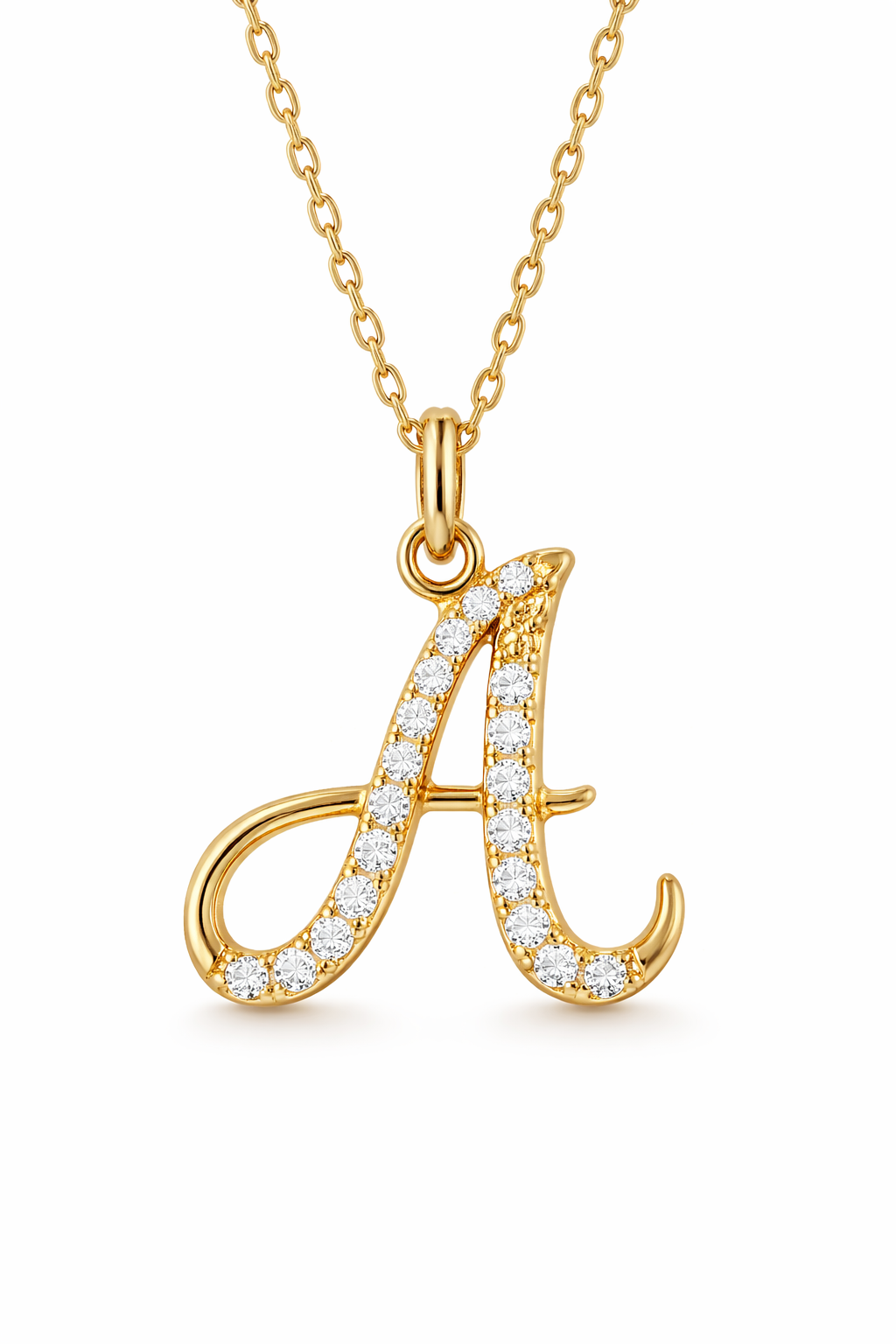 Yellow Gold Diamond Letter A Necklace