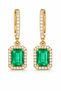 Emerald Cut Halo Drop Earrings